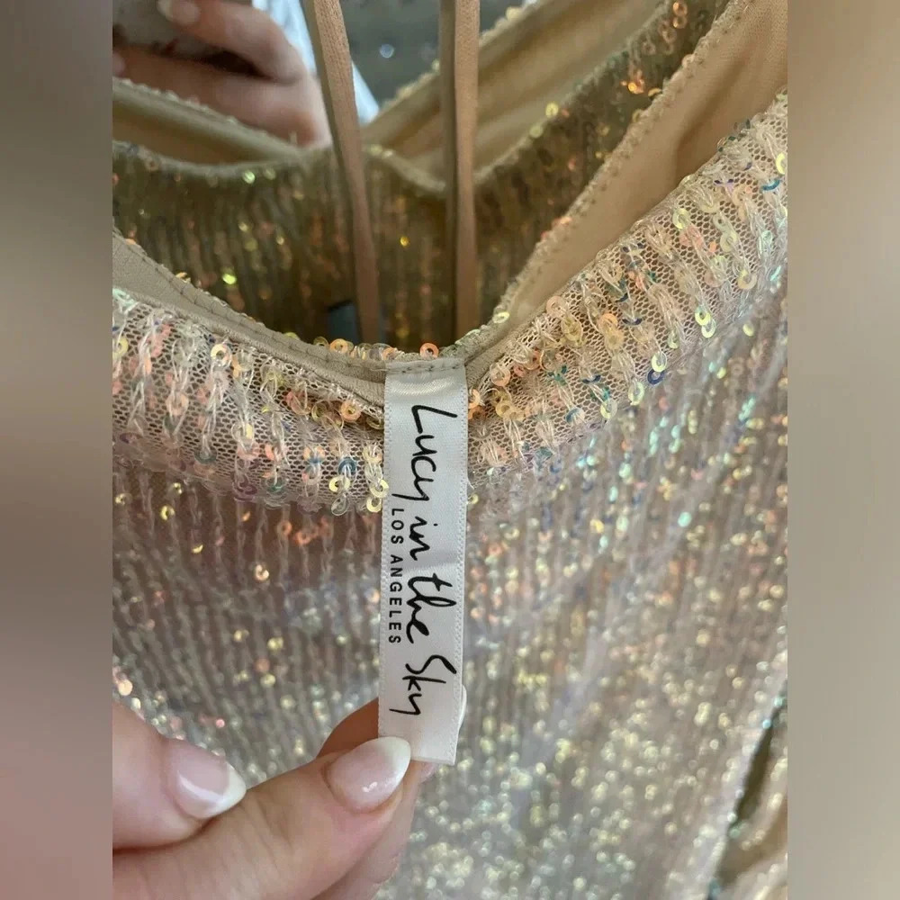 Lucy in the Sky Gold Sequin Long Sleeve Mini Dress - Picture 3 of 5